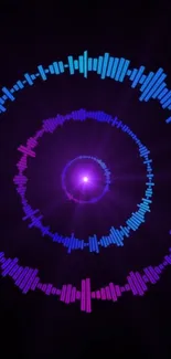 Circular neon waveform in blue and purple.