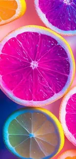 Vibrant citrus fruit halves in colorful hues.