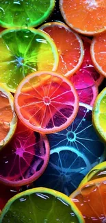 Vibrant citrus fruits in bright colors forming a lively mobile wallpaper.