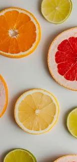 Colorful citrus slices on a white background for mobile wallpaper.