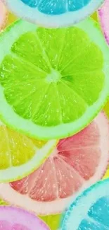 Colorful citrus fruit slices wallpaper in vibrant hues.