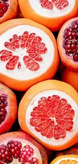 Colorful citrus and pomegranate wallpaper for mobile.