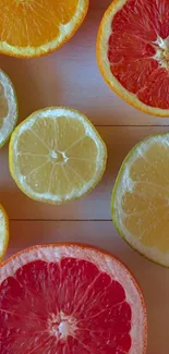 Colorful citrus fruits arranged in a vibrant pattern.