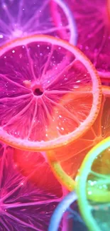 Vibrant pink and colorful citrus slices wallpaper.