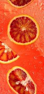 Vibrant blood orange slice with textured background wallpaper.