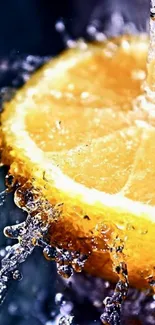 Orange slice with water splash, vibrant and refreshing wallpaper.