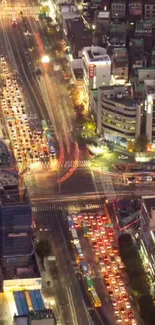 A vibrant city nightscape showcasing busy streets and illuminated buildings.