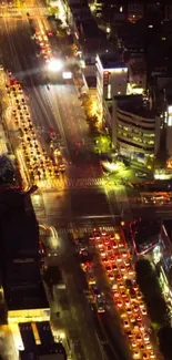 Dynamic city nightscape with vibrant lights and traffic.