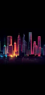 Vibrant neon cityscape wallpaper with colorful skyline.