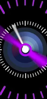 Vibrant clock wallpaper with purple and blue accents on a black background.