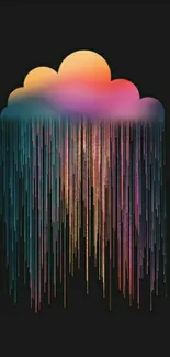 Vibrant abstract cloud with colorful lines on black background.