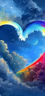 Vibrant heart shape in colorful clouds wallpaper.