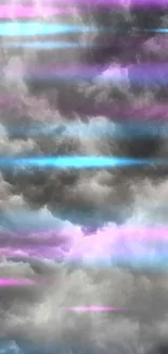 Stormy clouds with neon pink and blue streaks.