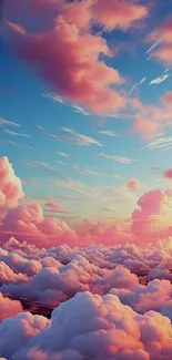 Vibrant cloudscape with pink clouds and a serene blue sky for mobile wallpaper.