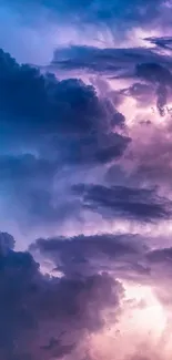 Dynamic wallpaper featuring vibrant clouds in purple and blue hues.