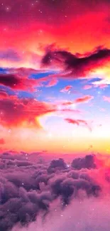 Vibrant cloudy sunset sky with pink hues.