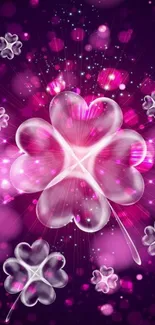 Vibrant clover mobile wallpaper in pink hues.