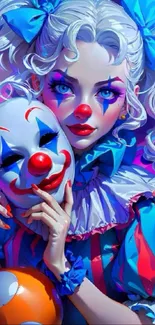 Vibrant clown art with colorful design.