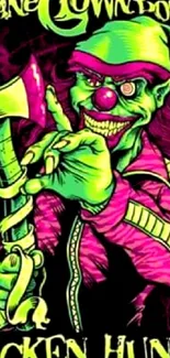 Vivid comic-style clown art wallpaper with neon colors.