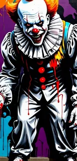 Vivid street art of a colorful clown with expressive features on a mobile wallpaper.