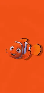 Bright orange cartoon clownfish on orange background.