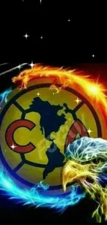 Vibrant Club America logo with electric eagle and colorful design.