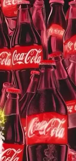 Creative wallpaper of Coca-Cola bottles showcasing vibrant art.