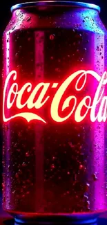 Neon lit Coca-Cola can with glowing effects.