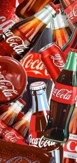 Coca-Cola bottles and logos collage wallpaper.