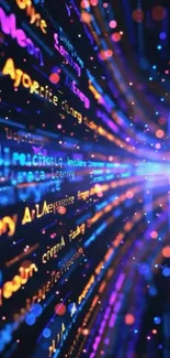 Dynamic wallpaper with flowing neon code and vibrant colors.