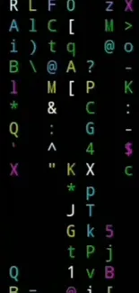 Colorful code symbols on a dark background, ideal for tech wallpapers.