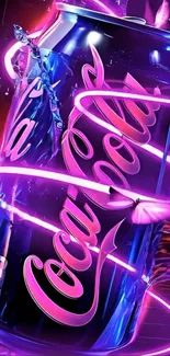 Neon-themed Coke can with vibrant glowing effects.