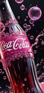 Vibrant cola splash with bubbles mobile wallpaper.