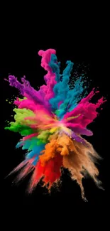 Vibrant explosion of colors on black background wallpaper.