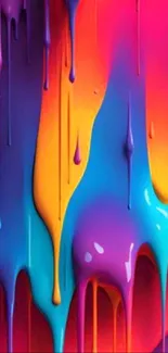 A vibrant mix of dripping colors in abstract design wallpaper.