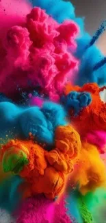 Vibrant explosion of colorful powder clouds.