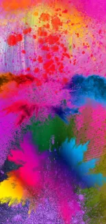 Colorful abstract wallpaper with vibrant pink, blue, and yellow splashes.