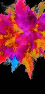 Vibrant explosion of colors on a black mobile wallpaper background.