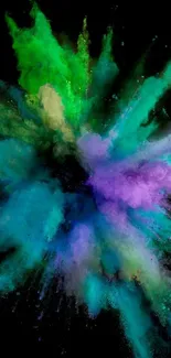 Abstract explosion of vibrant colors on a dark mobile wallpaper.