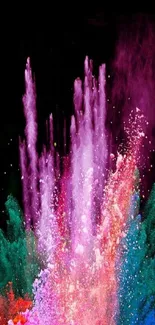 Vibrant color explosion on a black background mobile wallpaper.