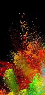 Vibrant color explosion on black wallpaper for mobile devices.