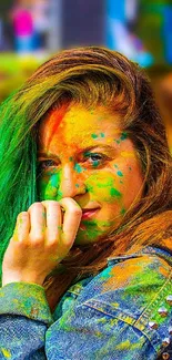 Vibrant festival scene with colorful crowd celebrating.