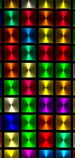 Colorful grid wallpaper with vibrant, luminous squares on a black background.