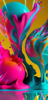 Vibrant teal, pink, and yellow abstract color splash design.