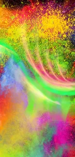 Vibrant splash of colors creating a dynamic phone wallpaper background.