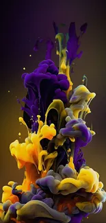 Abstract mobile wallpaper with vibrant purple and yellow color splash.