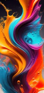 Vibrant splash of orange, blue, and pink colors in abstract digital artwork.