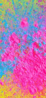 Vibrant abstract color splash wallpaper with pink, blue, and yellow hues.