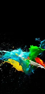 Abstract paint splash wallpaper with black background.