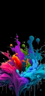 Vibrant color splash on black background wallpaper.